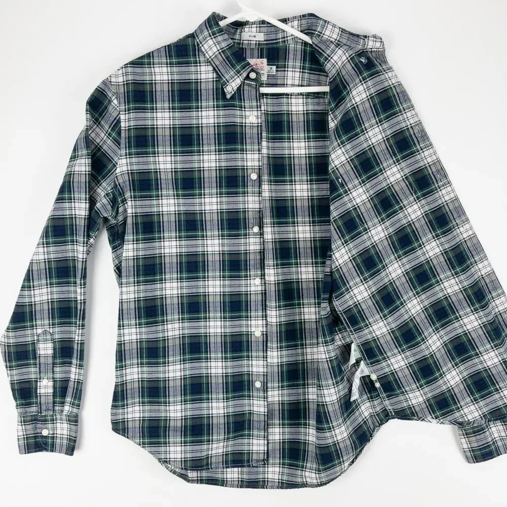 J.Crew Men’s Medium Slim Plaid Button Up Shirt Organic Cotton Broken-In Oxford